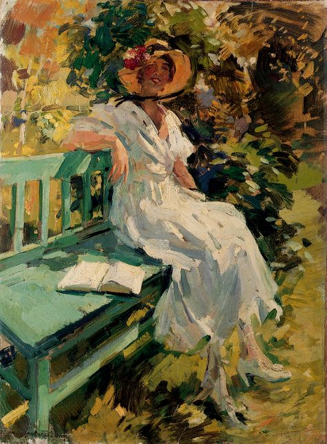 Korovin Lady on a green bench: 