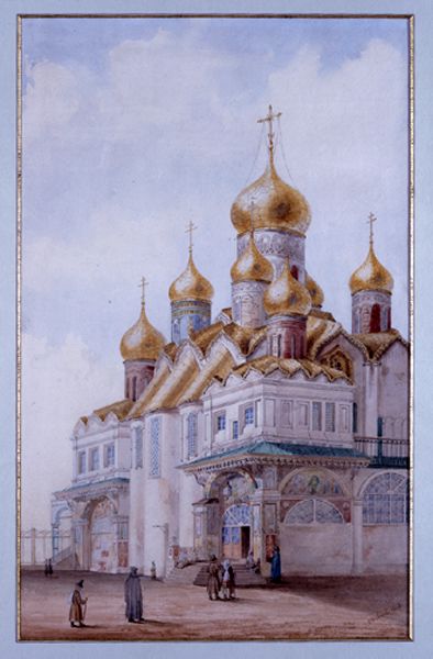 Charles Reboul: <b>Charles Reboul (French, 19th century)</b>    View of the Annunciation Cathedral in the Moscow Kremlin  signed and dated 1848, watercolour over pencil    <i>44 by 28cm.</i>				    This is an early topographical watercolour. It marks the first stage of the rediscovery of the Russian style, with important consequences for the direction of Russian art during the latter part of the 19th century  
